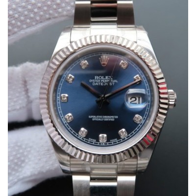 Rolex DateJust 41mm 116334 SS Blue Dial Diamonds Markers SS Bracelet A3136,Fake Watches,Rolex Fake Watches,Omega Fake Watches,Cartier Fake watches,IWC Fake Watches,Breitling Fake Watches