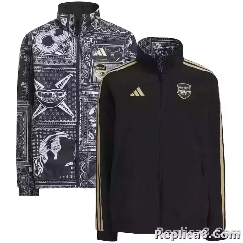 2023-2024 Arsenal Reversible Windbreaker Black-gray Soccer Jersey 1:1 Thai Quality - detail