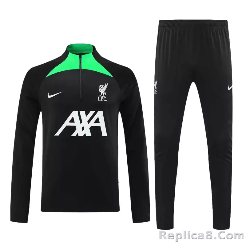 Kids Liverpool Zipper Sweatshirt Kit(Top+Pants) Black 2023/24