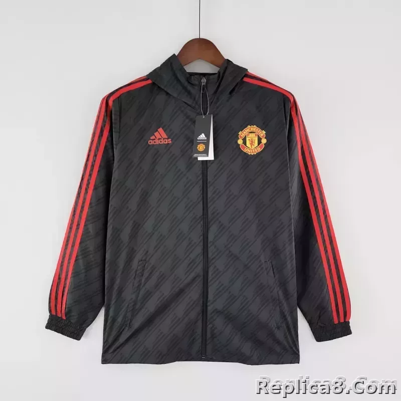 2022/2023 Manchester United Windbreaker Black Red Edge - detail