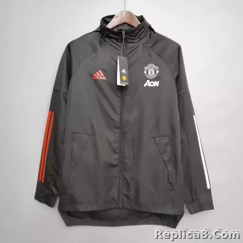 2021 Manchester United Jersey Windbreaker Black(White-Red Edge) - detail