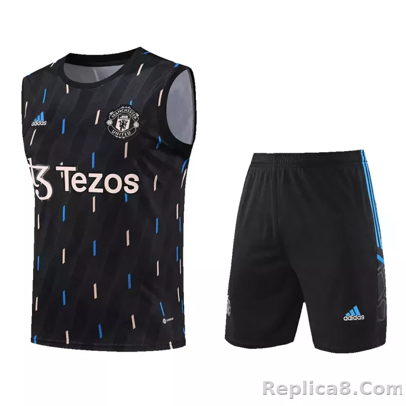 Manchester United Sleeveless Training Kit (Top+Shorts) Black 2022/23 - detail