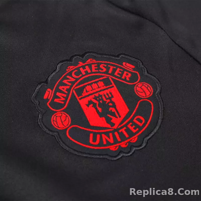 Kids Manchester United Zipper Sweatshirt Kit(Top+Pants) Black 2023/24 - detail