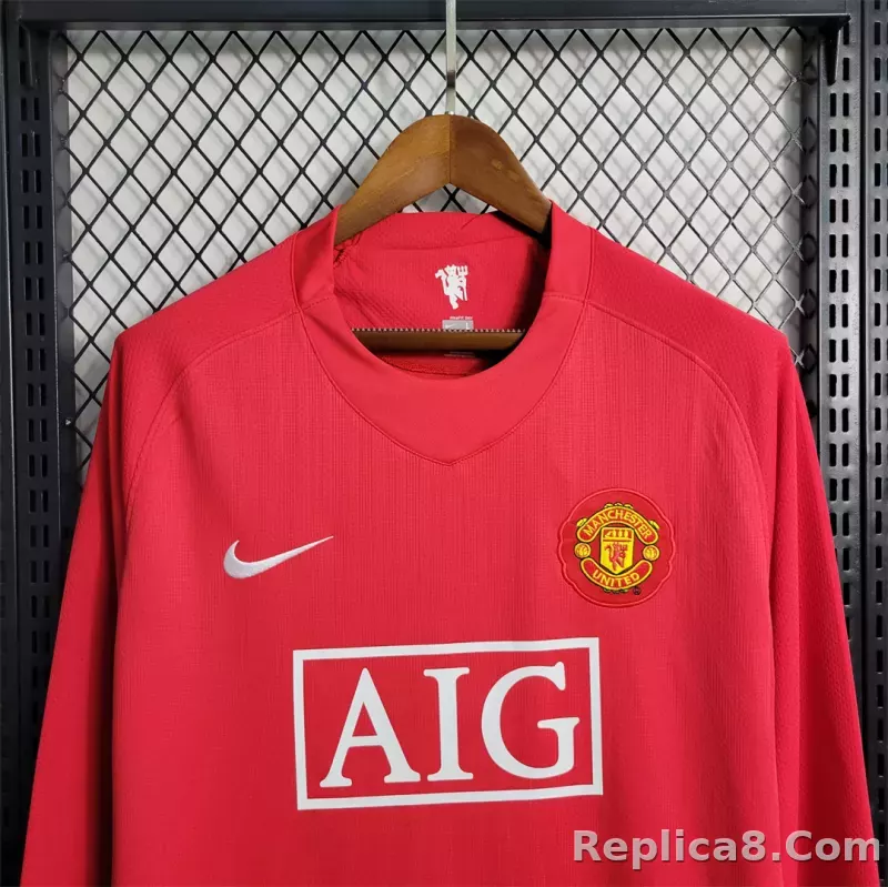 07-08 Manchester United Home Retro Jersey Long Sleeve - detail