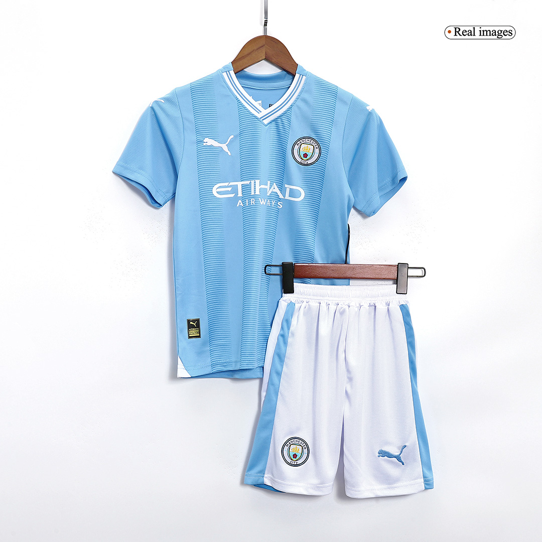 23-24 Manchester City Home Kids Kit Jersey+Shorts