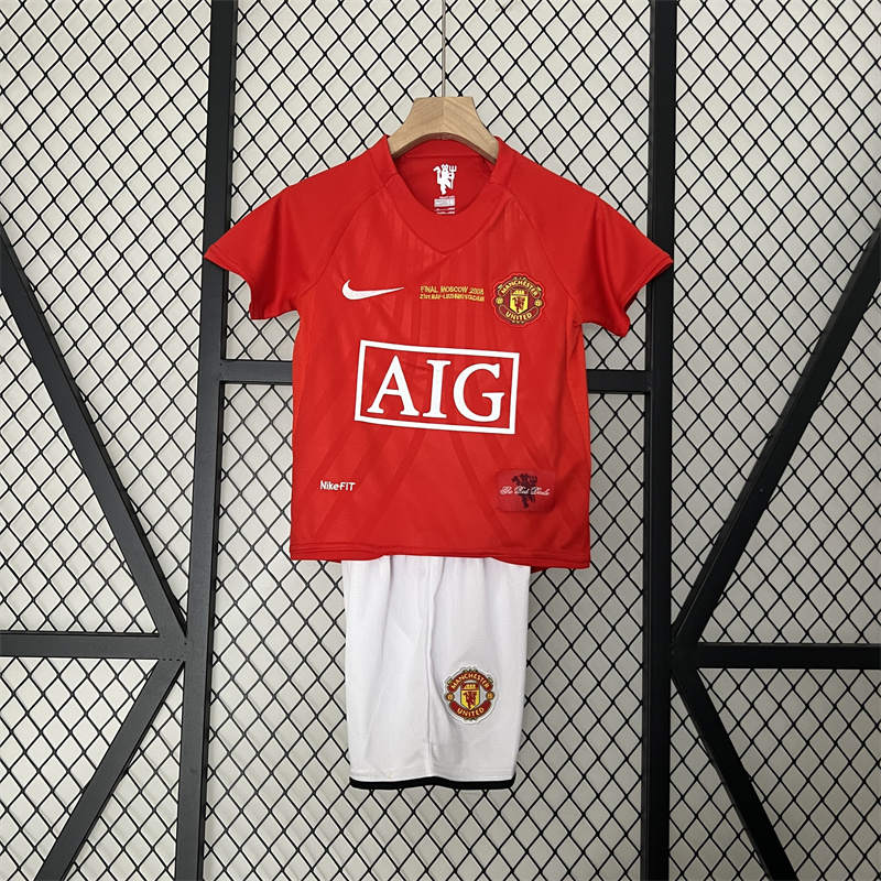 07-08 Manchester United Home UCL Final Retro Kids Kit Jersey+Shorts