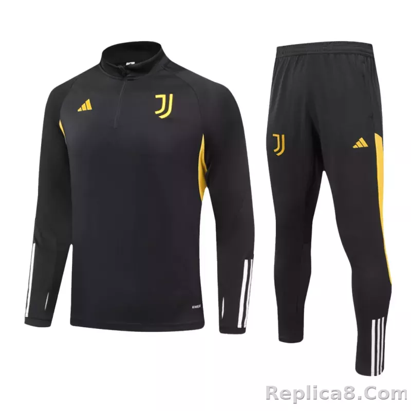Kids Juventus Zipper Sweatshirt Kit(Top+Pants) Black 2023/24