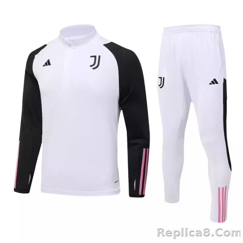 Kids Juventus Zipper Sweatshirt Kit(Top+Pants) White 2023/24