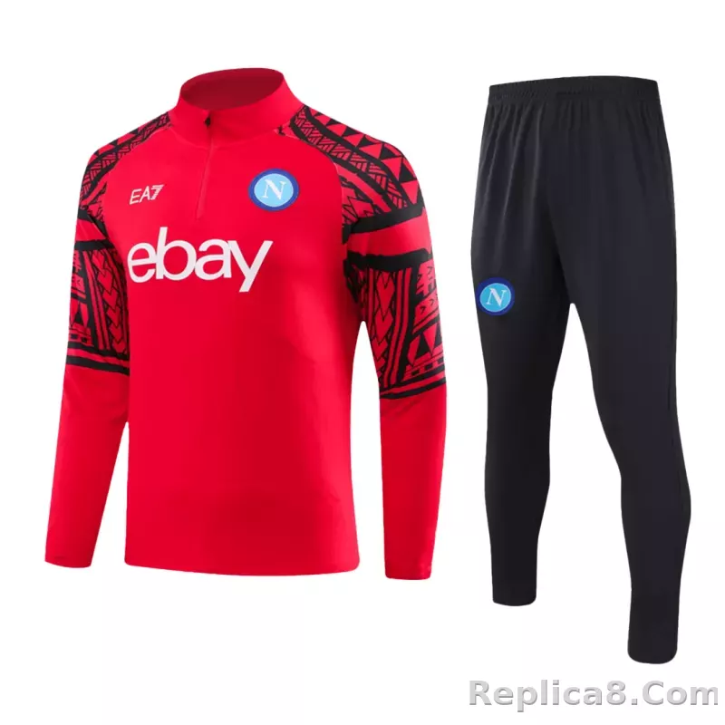 Kids Napoli Zipper Sweatshirt Kit(Top+Pants) Red 2023/24 - detail