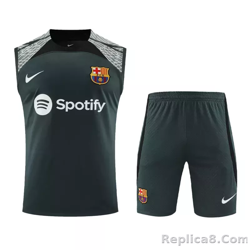 Barcelona Sleeveless Training Kit (Top+Shorts) Black 2023/24 - detail