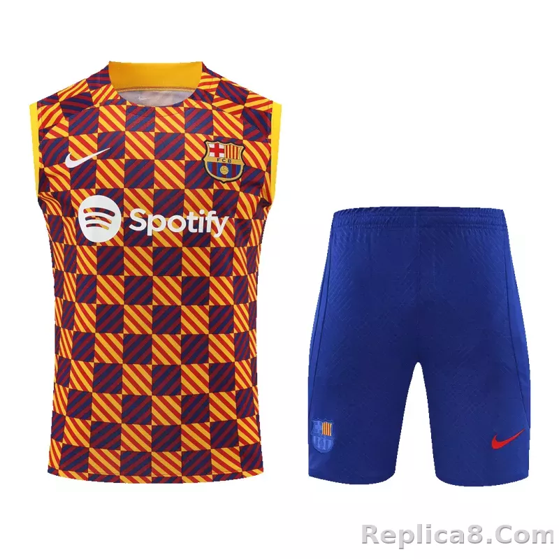 Barcelona Sleeveless Training Kit (Top+Shorts) Yellow 2023/24 - detail