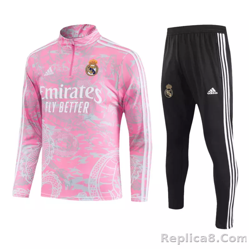 Kids Real Madrid Zipper Sweatshirt Kit(Top+Pants) Pink 2023/24