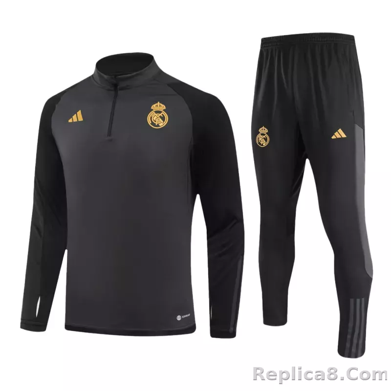Real Madrid Zipper Sweatshirt Kit(Top+Pants) Black 2023/24 - detail