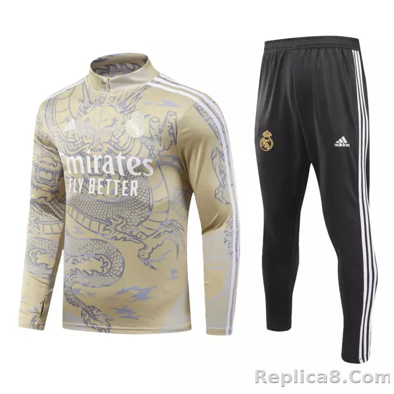 Real Madrid Zipper Sweatshirt Kit(Top+Pants) Yellow 2023/24