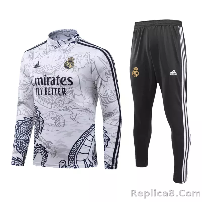 Real Madrid Zipper Sweatshirt Kit(Top+Pants) White 2023/24