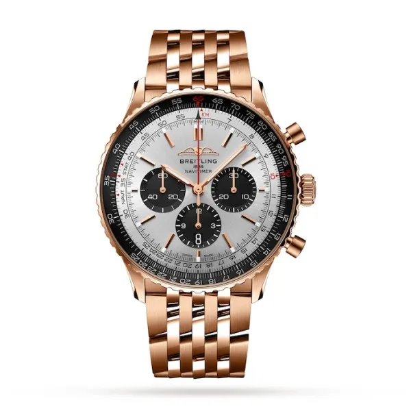 Breitling Navitimer Men Automatic Silver 18ct Rose Gold Watch RB0137241G1R1