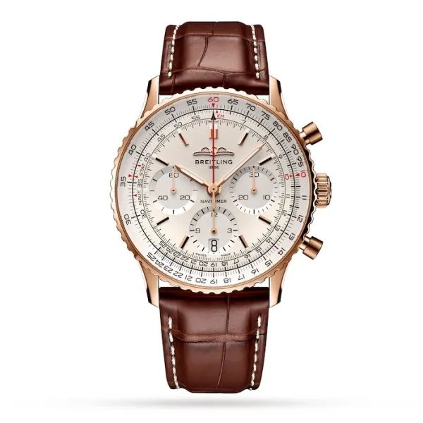 Breitling Navitimer Men Automatic Silver Alligator Watch RB0139211G1P1