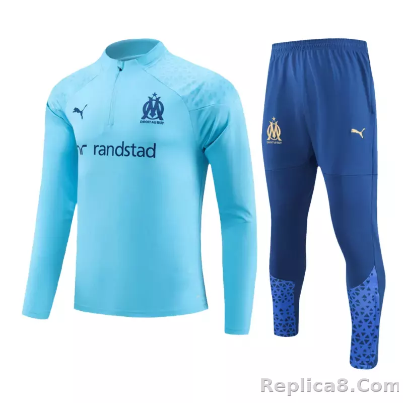 Kids Marseille Zipper Sweatshirt Kit(Top+Pants) Blue 2023/24 - detail