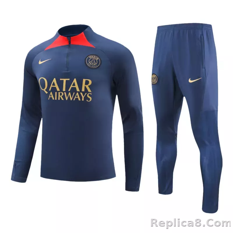 Kids PSG Zipper Sweatshirt Kit(Top+Pants) Navy 2023/24 - detail