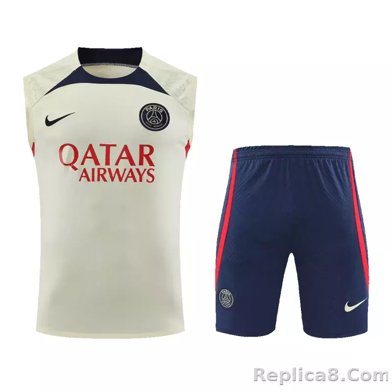 PSG Sleeveless Training Kit (Top+Shorts) White 2023/24 - detail