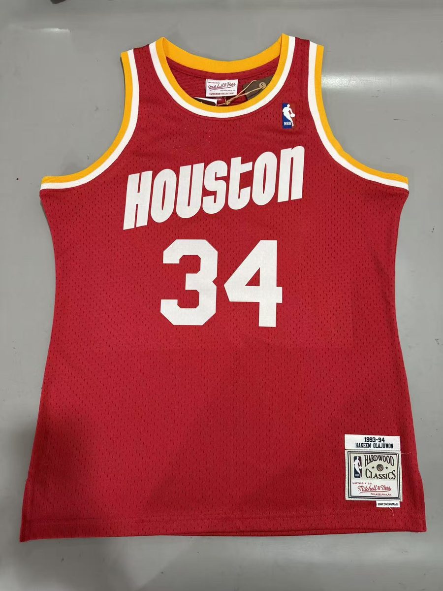 Houston Rockets 1993-94 Throwback MN Heat-Pressed Jersey Red #34 Hakeem Olajuwon