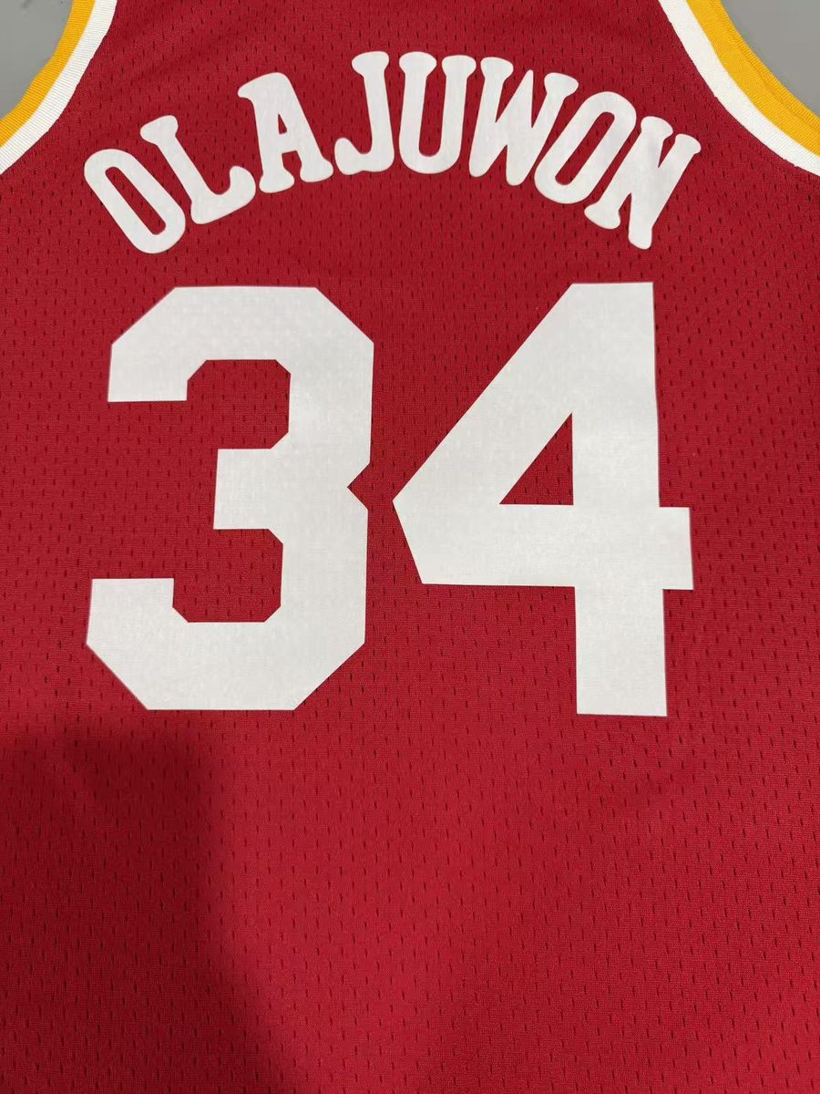 Houston Rockets 1993-94 Throwback MN Heat-Pressed Jersey Red #34 Hakeem Olajuwon - detail