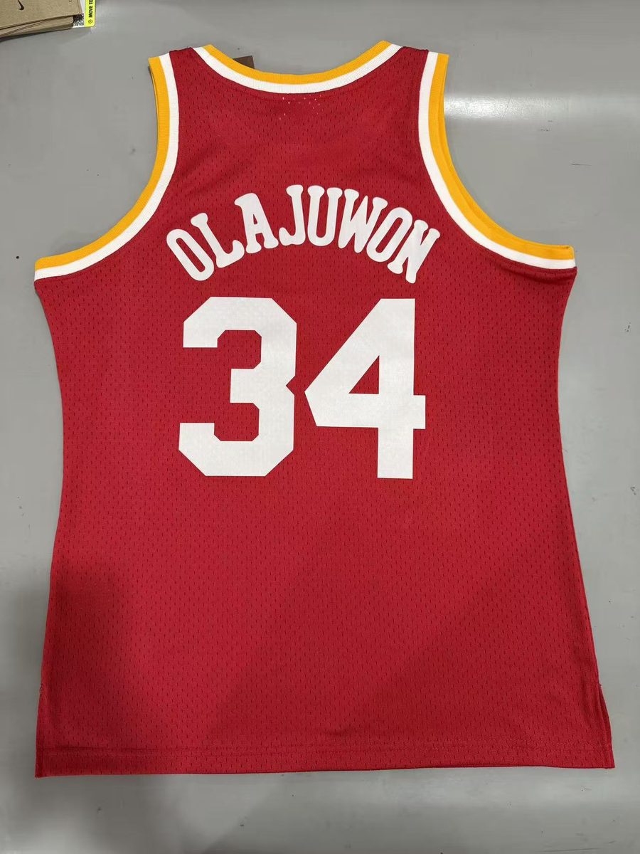 Houston Rockets 1993-94 Throwback MN Heat-Pressed Jersey Red #34 Hakeem Olajuwon - detail