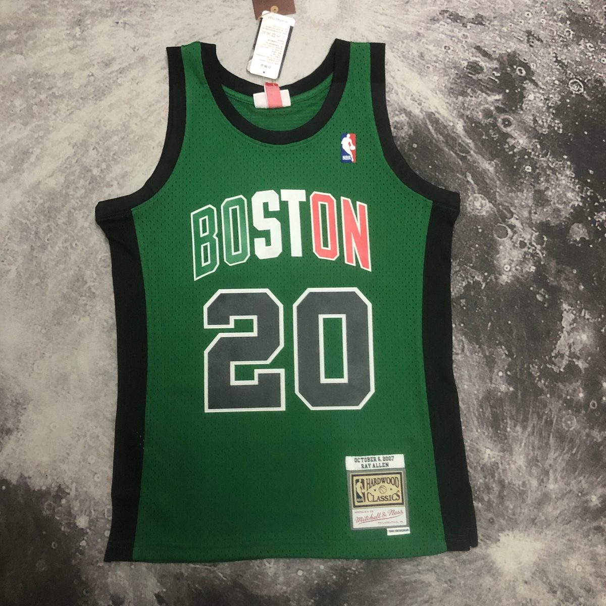 Boston Celtics Throwback Heat-Pressed Swingman Jersey Navy Ray Allen #20 - detail