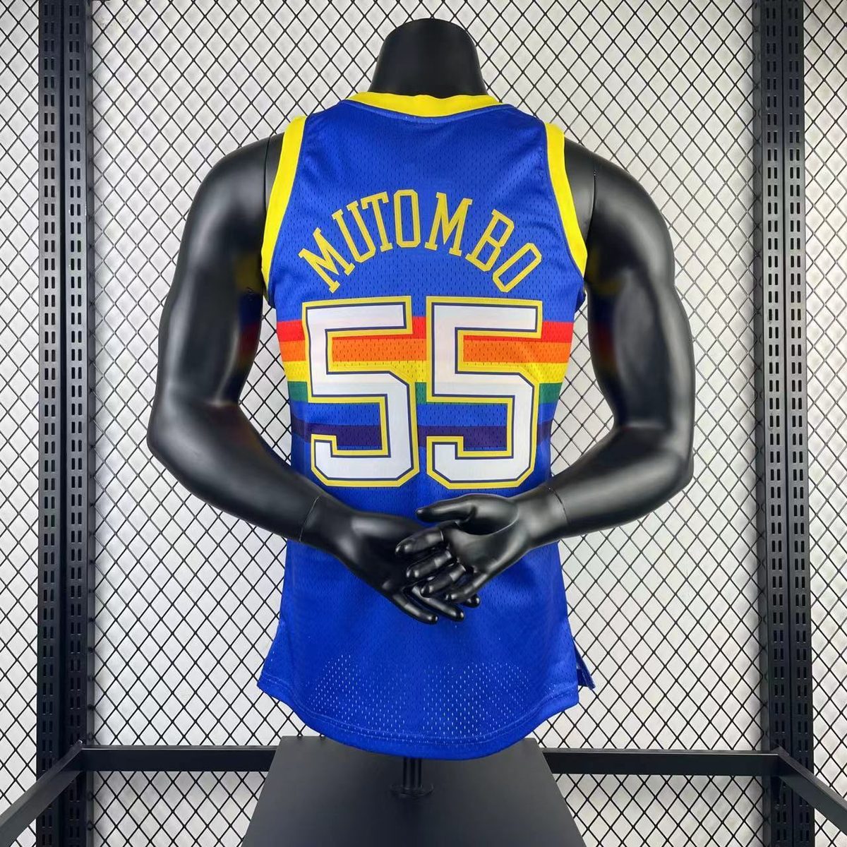 Denver Nuggets 1991-92 Throwback Jersey Blue #55 Dikembe Mutombo - detail