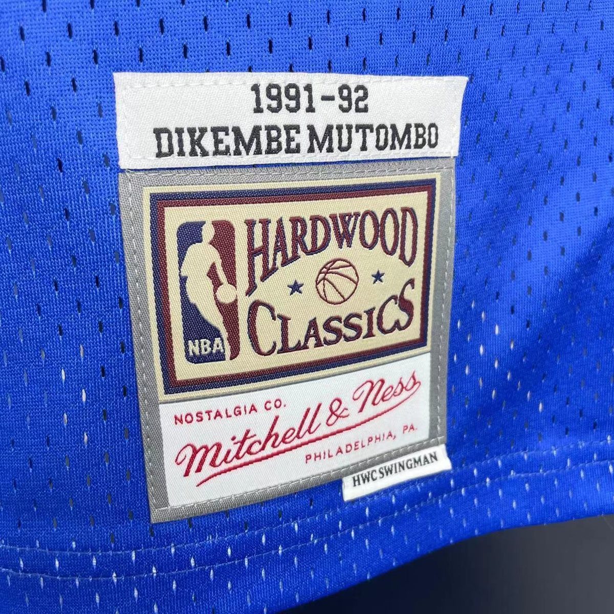 Denver Nuggets 1991-92 Throwback Jersey Blue #55 Dikembe Mutombo - detail