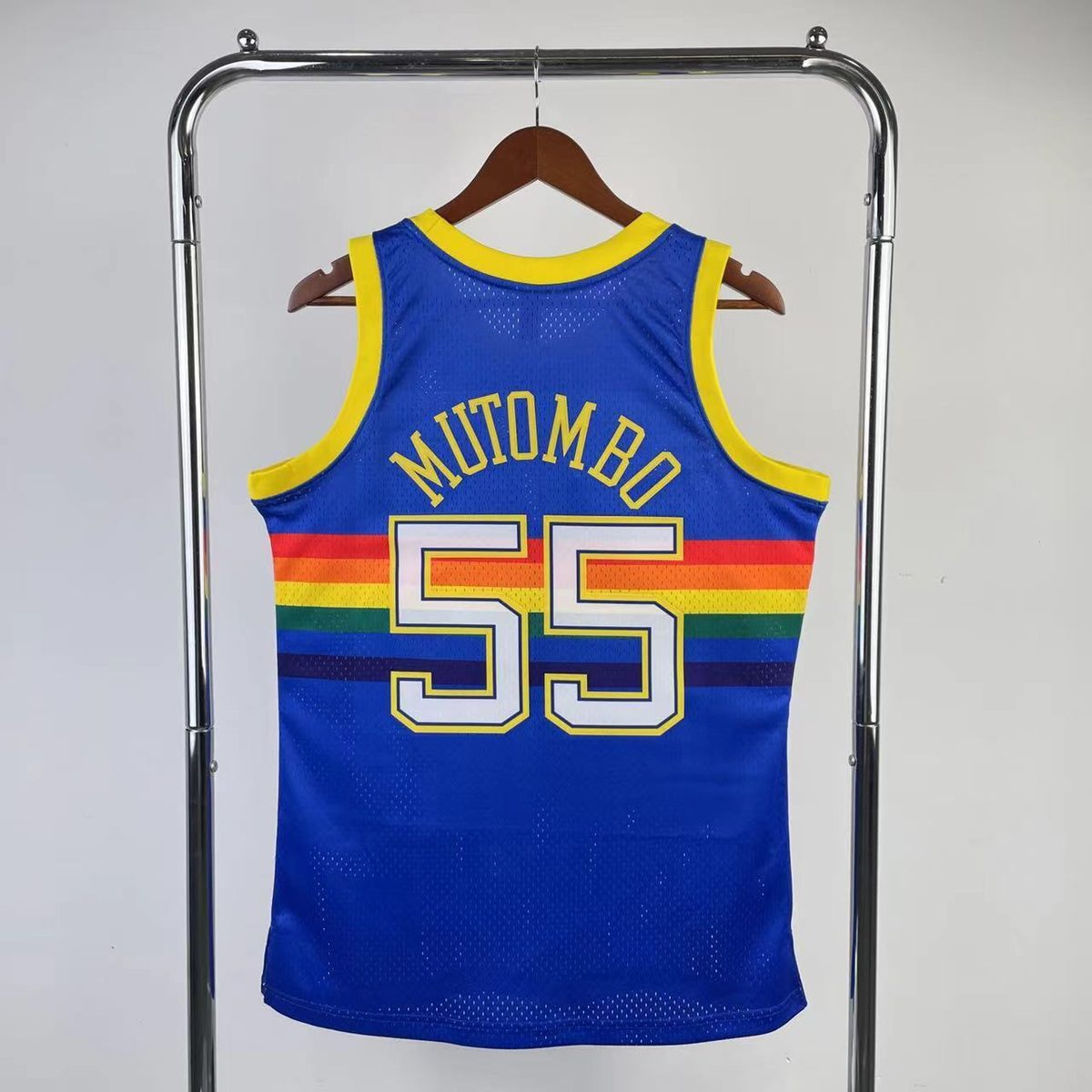 Denver Nuggets 1991-92 Throwback Jersey Blue #55 Dikembe Mutombo - detail