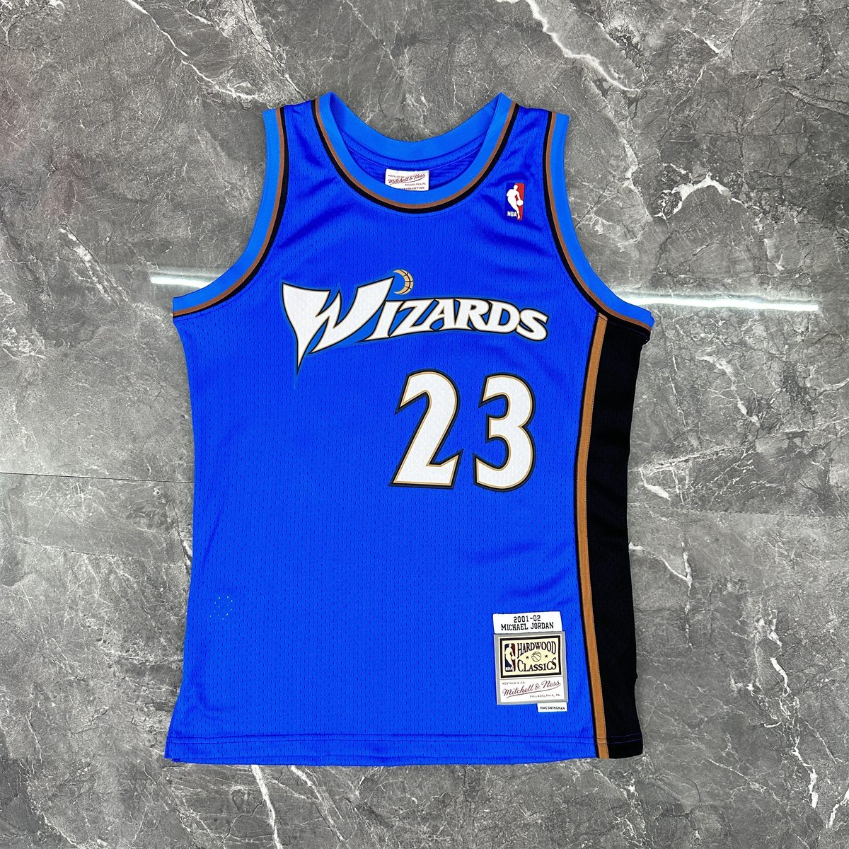 Washington Wizards 01/02 Season Retro Heat-Pressed Swingman Blue #23 Michael Jordan Jersey - detail