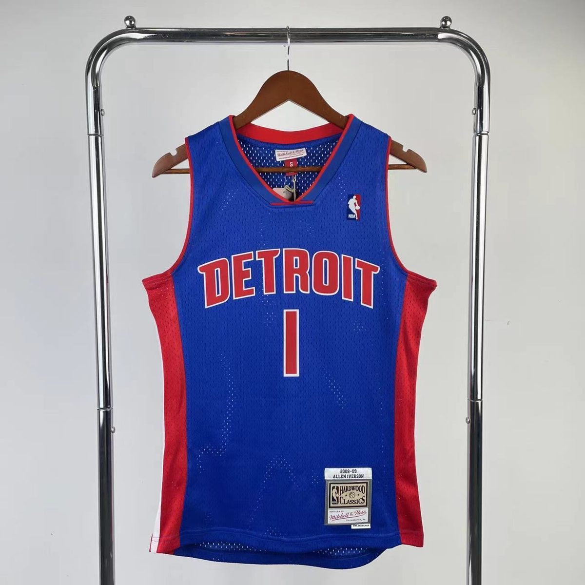 Detroit Pistons 2008-09 Throwback Heat-Pressed Jersey Royal Blue #1 Allen Iverson