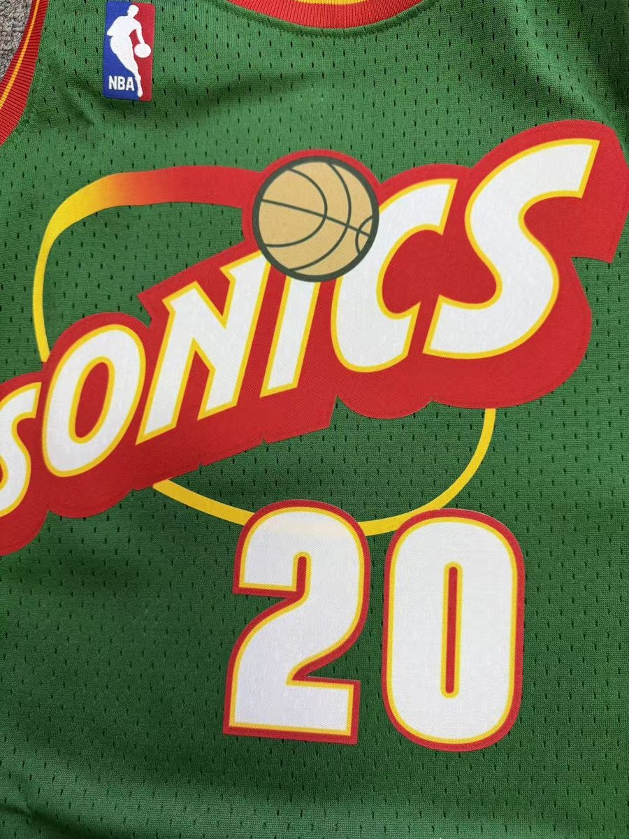 MN Throwback Heat-Pressed Swingman Jersey Seattle SuperSonics 1995-96 Season Retro Green #20 Gary Payton - detail