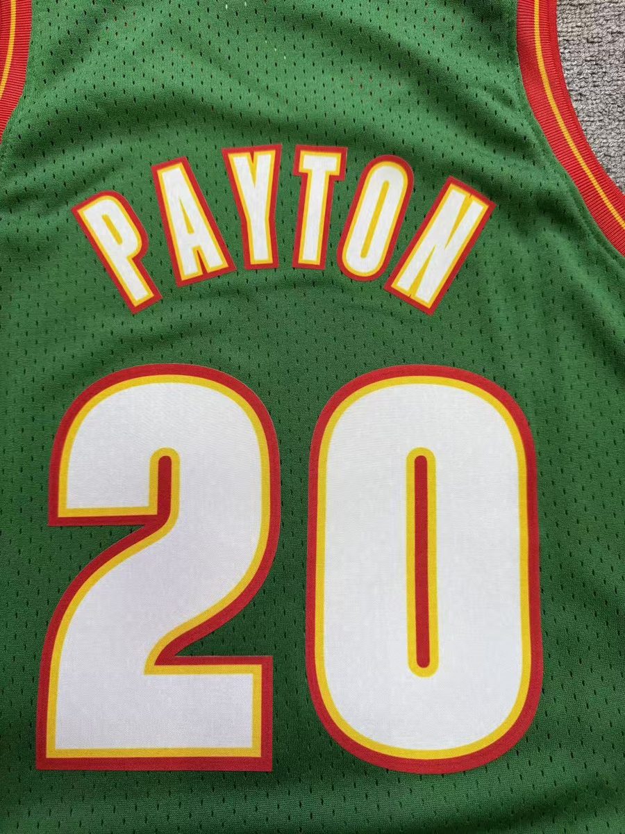 MN Throwback Heat-Pressed Swingman Jersey Seattle SuperSonics 1995-96 Season Retro Green #20 Gary Payton - detail