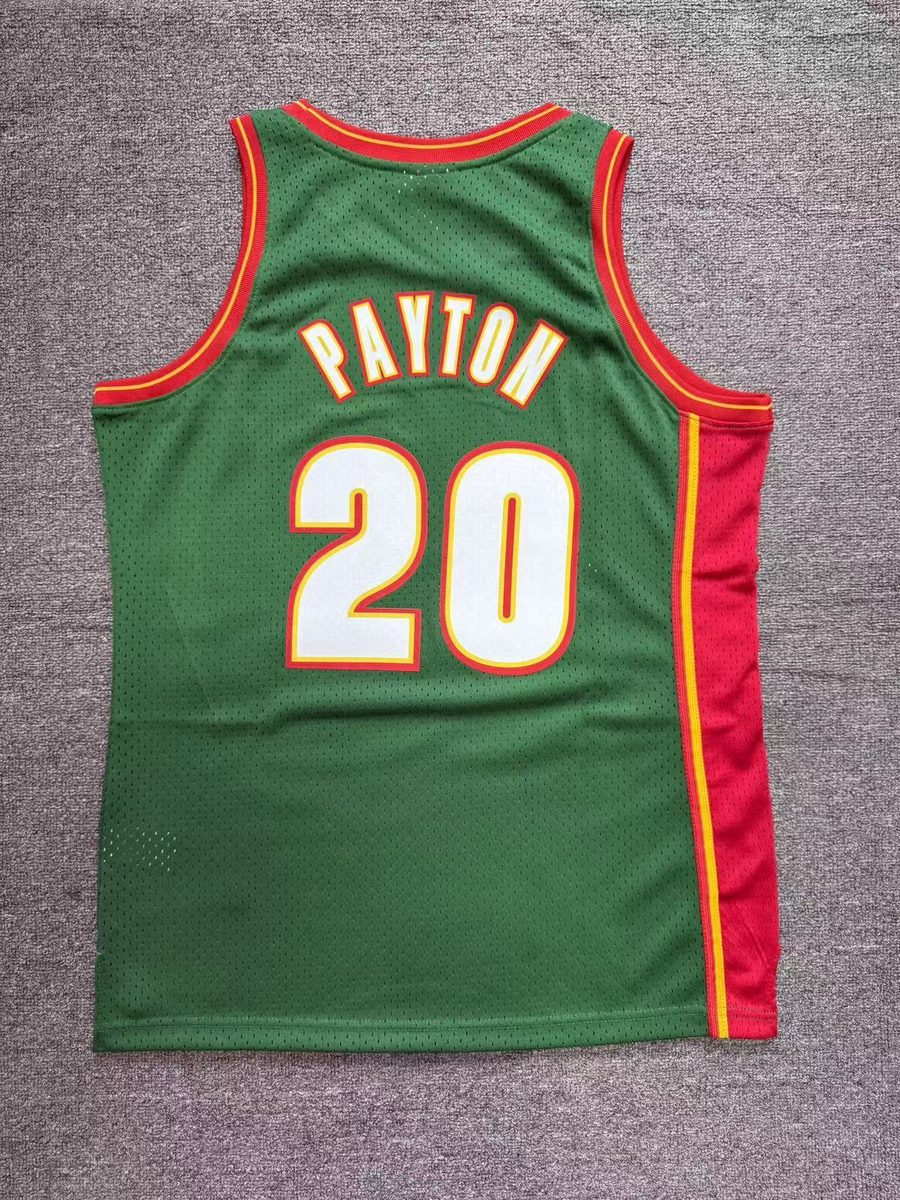 MN Throwback Heat-Pressed Swingman Jersey Seattle SuperSonics 1995-96 Season Retro Green #20 Gary Payton - detail