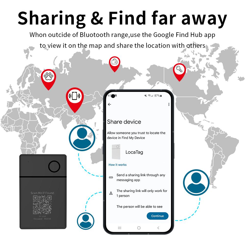 Wireless Rechargeable GPS Card Tracker Google Certified Android Locator for Xiaomi Pixel QR Code Anti Loss Billfold Smart Tag
