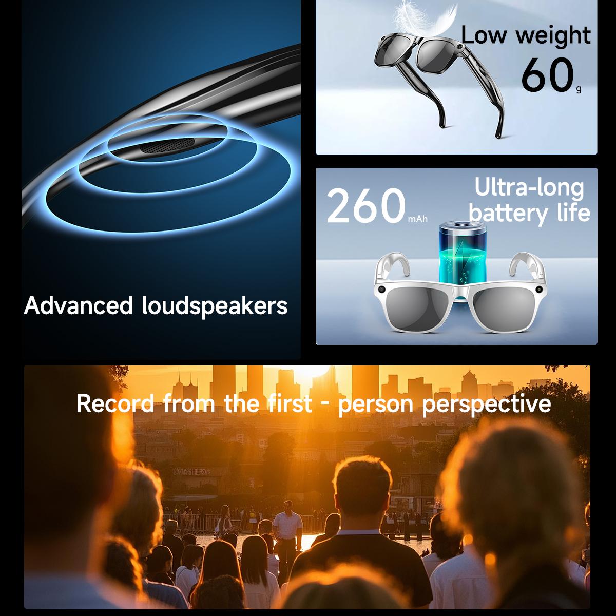 Smart Glasses Voice Assistant BT Call AI Translation Music Earphones HD Camera Video Recording Fashion Sunglasses For Men Women Bluetooth Local Wearable White - Image 5