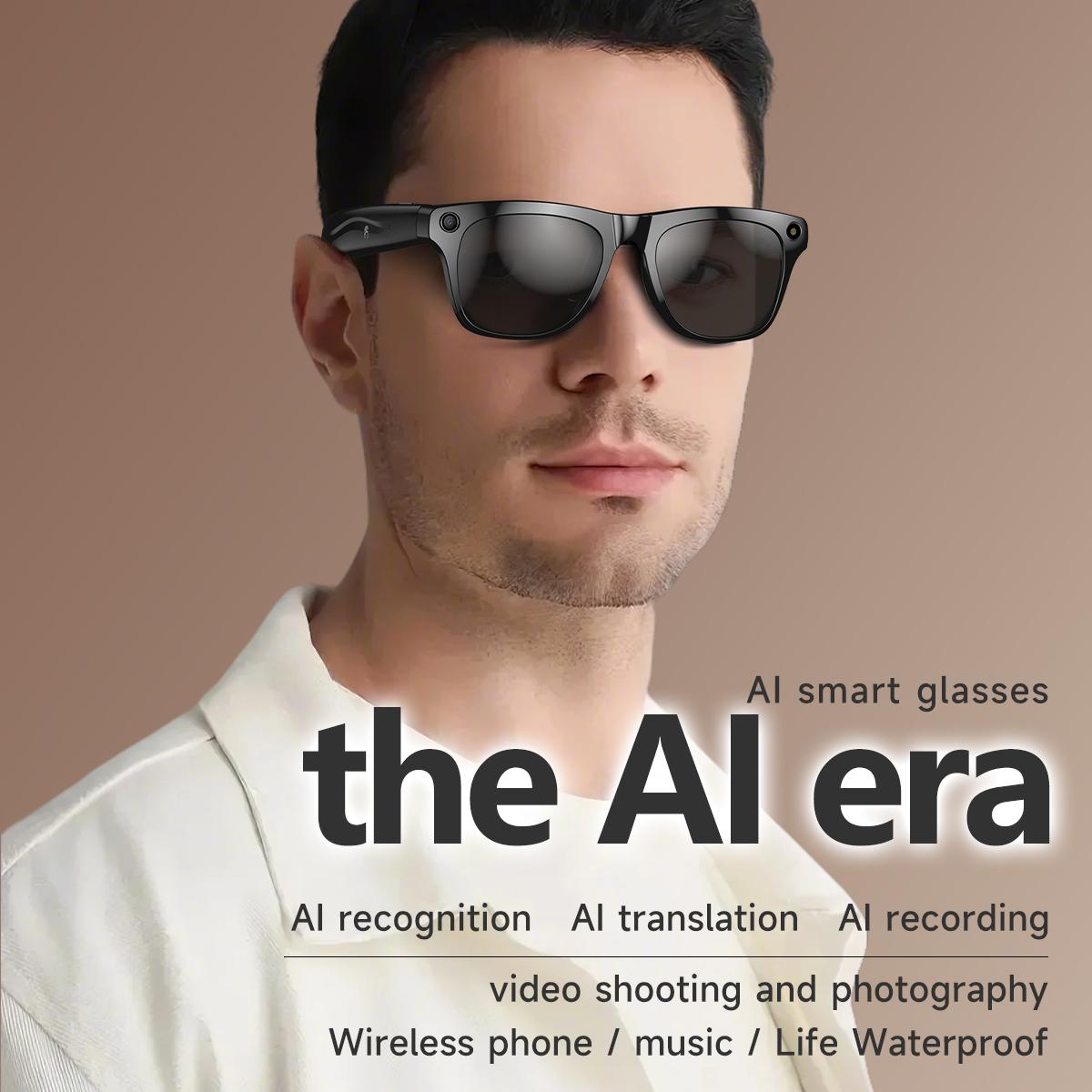 Smart Glasses Voice Assistant BT Call AI Translation Music Earphones HD Camera Video Recording Fashion Sunglasses For Men Women Bluetooth Local Wearable White - Image 2