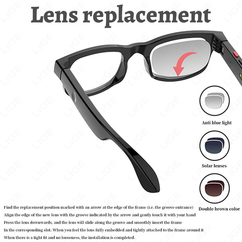 LIGE Smart AI Glasses 500W Pixel Camera Glasses Bluetooth Micro Camera Photography Video Recorder Music Call 270mAh Sunglasses Android Magnetic Water Proof Wearable Wireless - Image 5