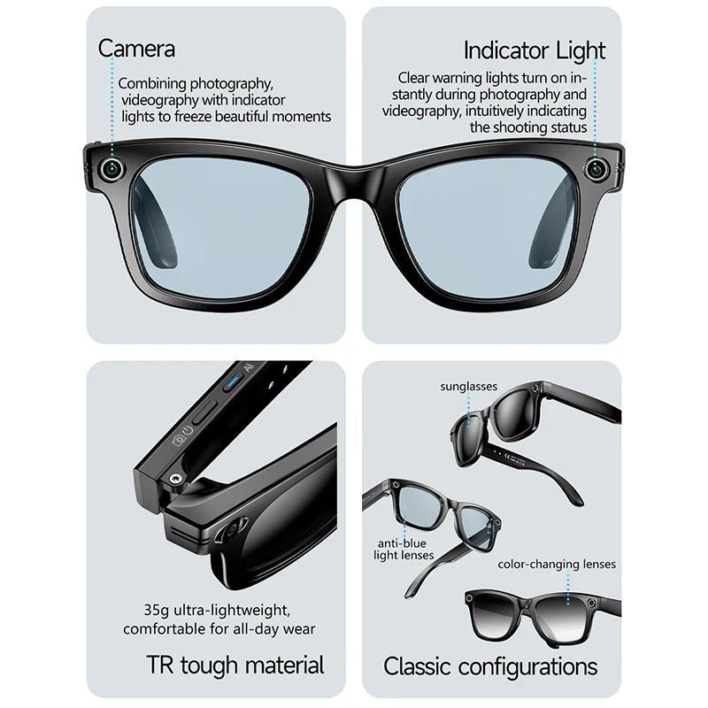 2025 AI Smart Camera Glasses 8MP Video Recording  Al Voice Translation Bluetooth Call Music Sunglasses Men Women Smart Glasses Wearable - Image 3