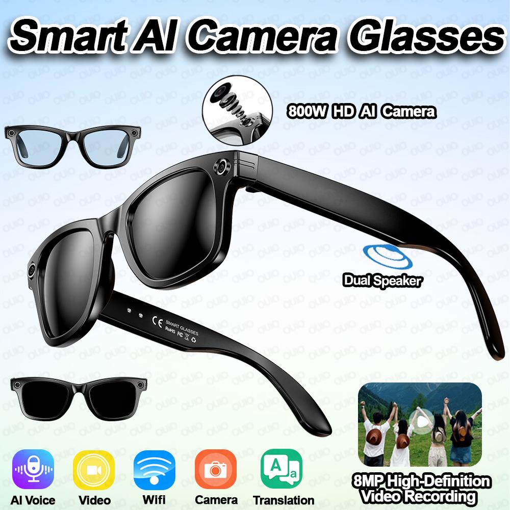 2025 AI Smart Camera Glasses 8MP Video Recording  Al Voice Translation Bluetooth Call Music Sunglasses Men Women Smart Glasses Wearable