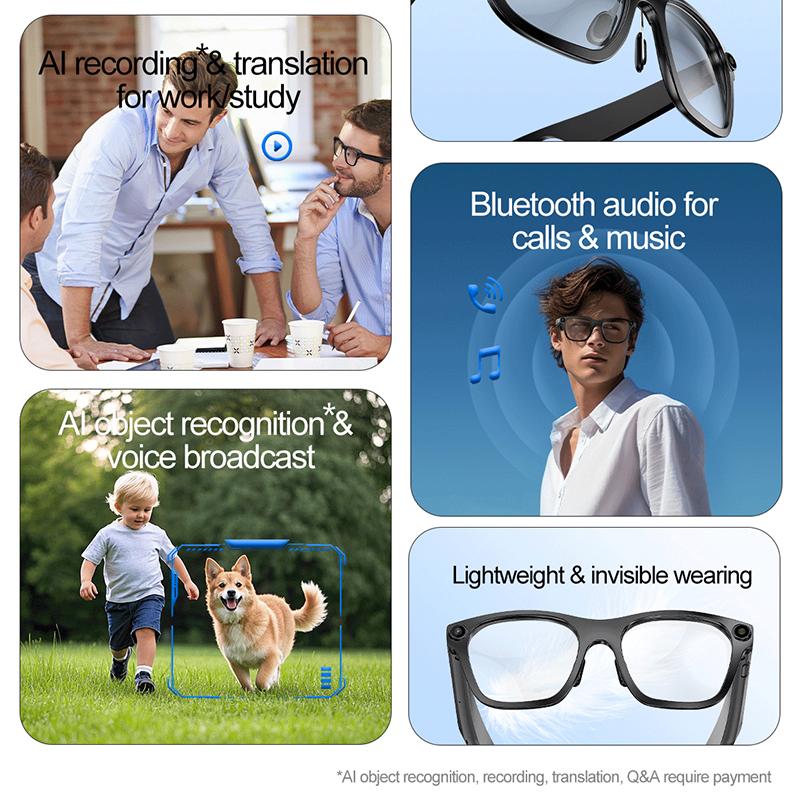 1080P WiFi Transmission Smart Glasses Recording Videos AI Photo Recognition Answer Translation 220mAh Battery Bluetooth Glasses Automatic Button Camera Colorful Magnetic Wearable