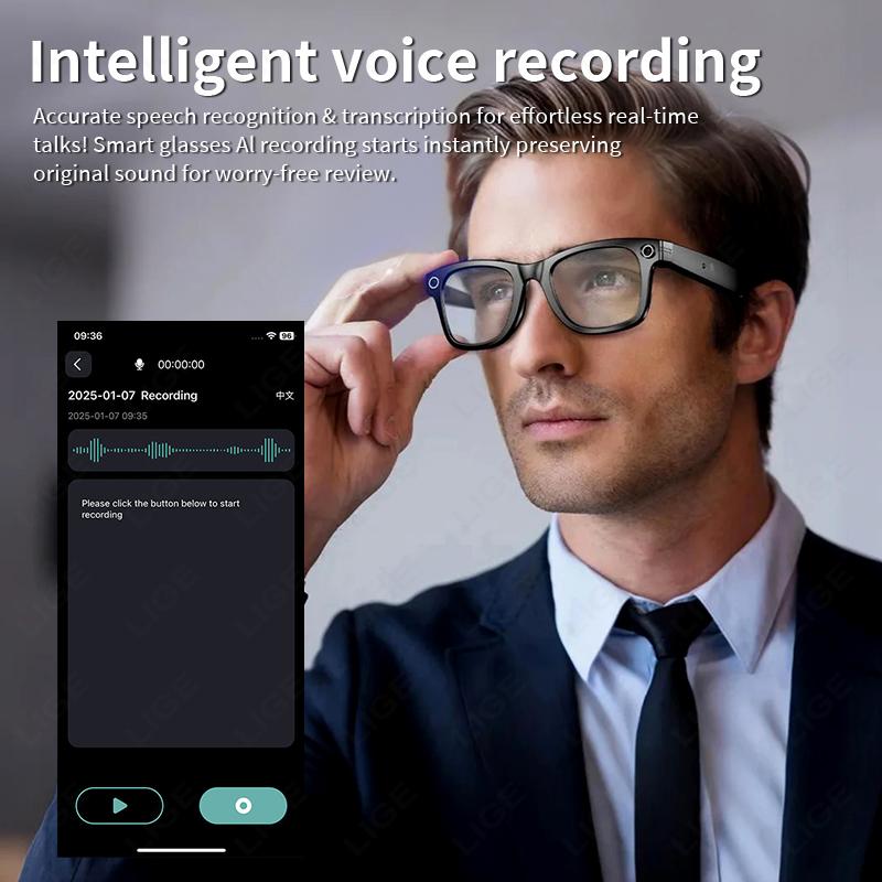 LIGE New AI Smart Glasses Recording Videos Photo Recognition Answer Translation Large Battery Ip65 Waterproof Bluetooth Glasses Button Dustproof Local Magnetic - Image 5