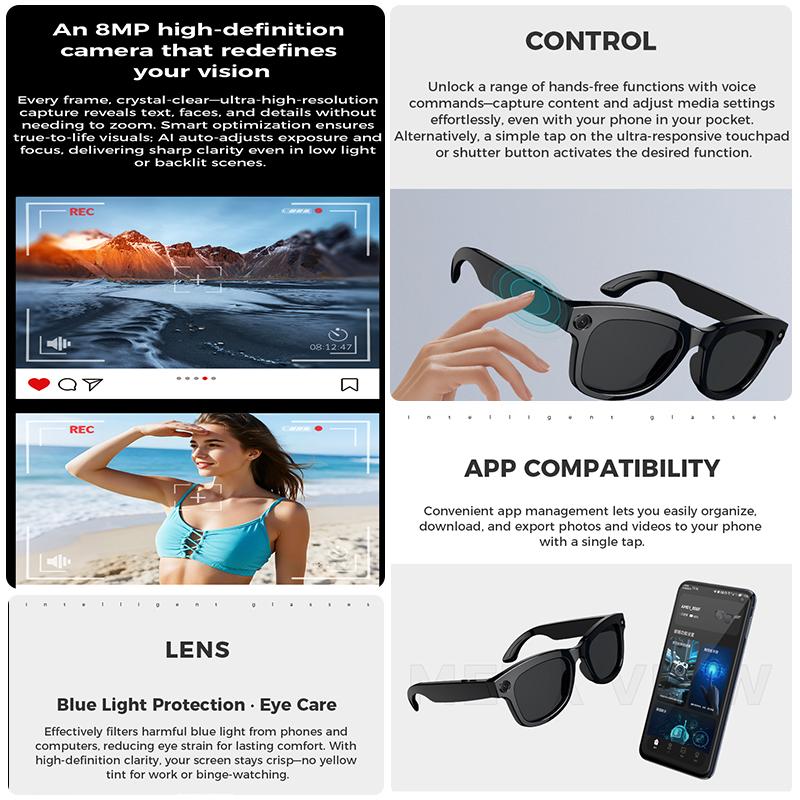 2025 New AI Translation Smart Glasses UV Protective Lenses Bluetooth Call Voice Assistant HD Camera Vedio Music Smart Glasses - Image 3