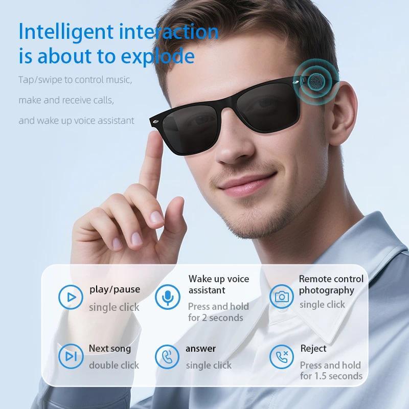 2025 AI Translation Smart Glasses  Bluetooth Call Headphones UV Protective Lenses Connected Bezel Outdoor Sports Sunglasses - Image 3