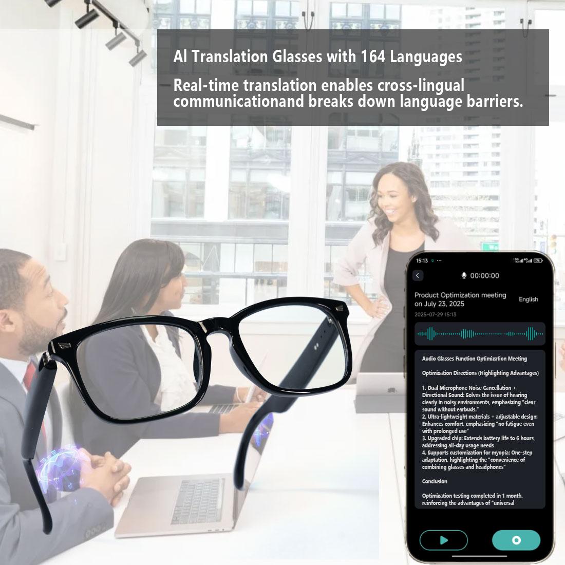 Smart glasses, app translation, color-changing lenses, high-definition voice calls, Hi-Fi music quality, open-ear audio glasses. - Image 3