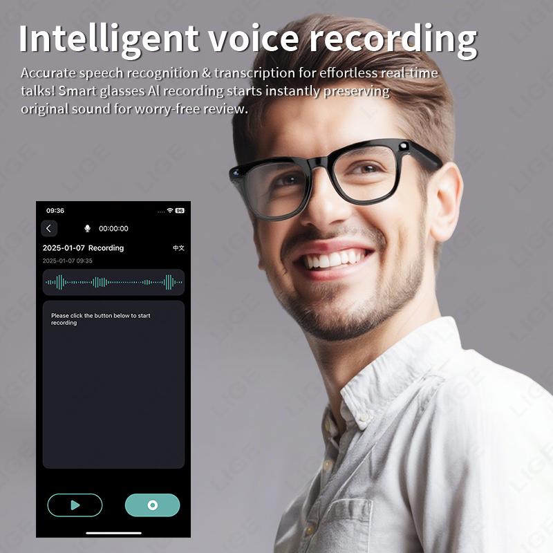 LIGE AI 800W Camera Smart Glasses 1080P HD Video Recording Translation Object Recognition Bluetooth Call Music Sunglasses Lenses - Image 4