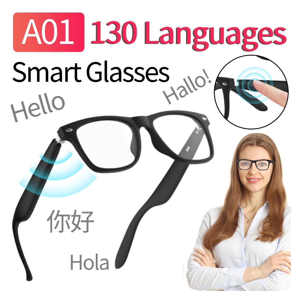 A01 AI Intelligent Translation Glasses 130 Languages Wireless Headset Sunglasses Built-in Mic Speakers Sports Driving Sunglasses