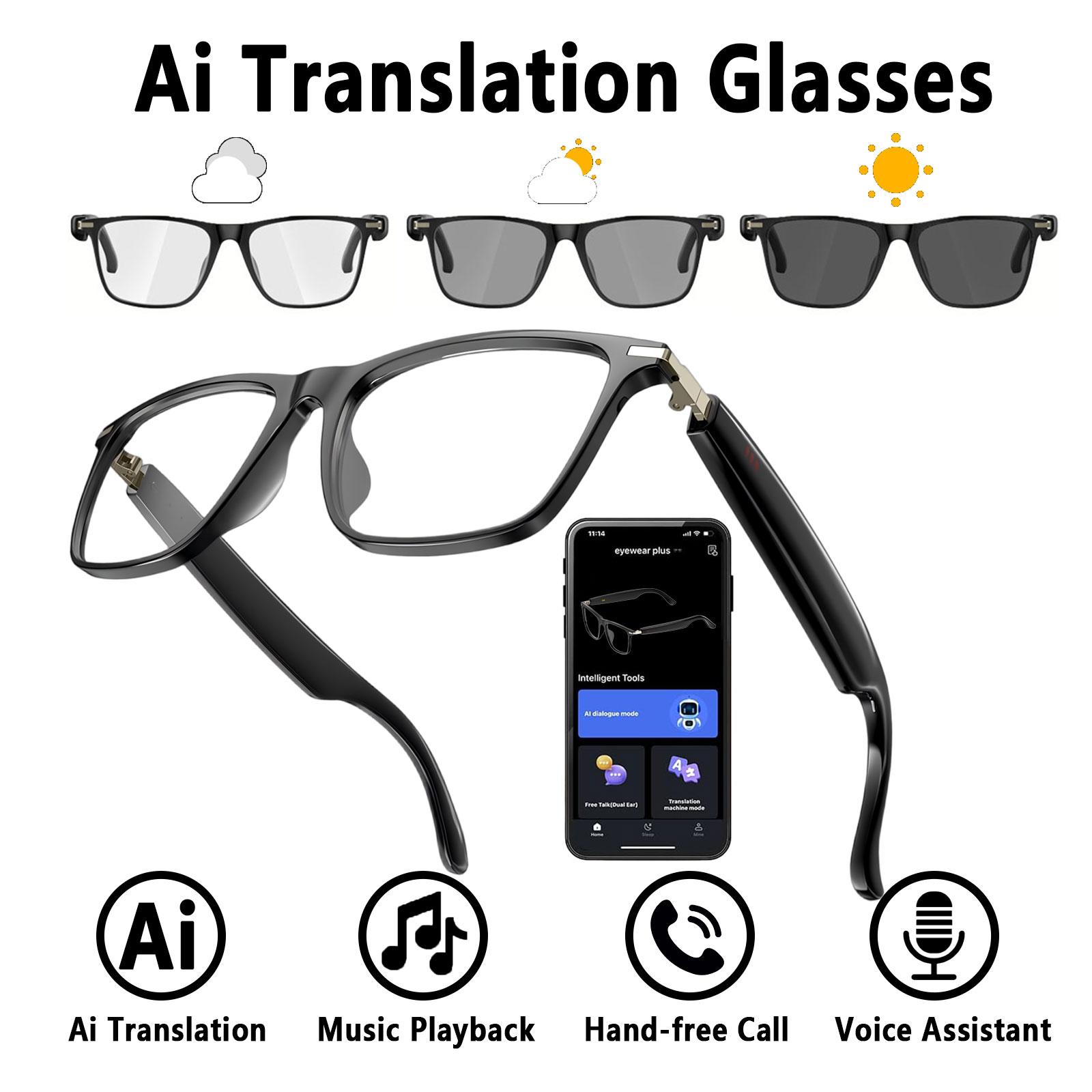 New AI smart translation glasses with photochromic lenses, supporting real-time app translation in 164 languages.